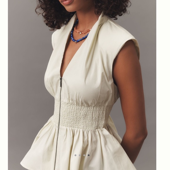 Anthropologie Tops - Anthropologie Tommie Cap-Sleeve Smocked Front Zip Blouse NEW Small Green Mint